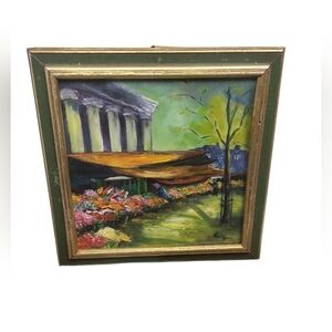 Vintage Original Oil Painting on Canvas by Parla Greco - Greco-Roman Temple Scen